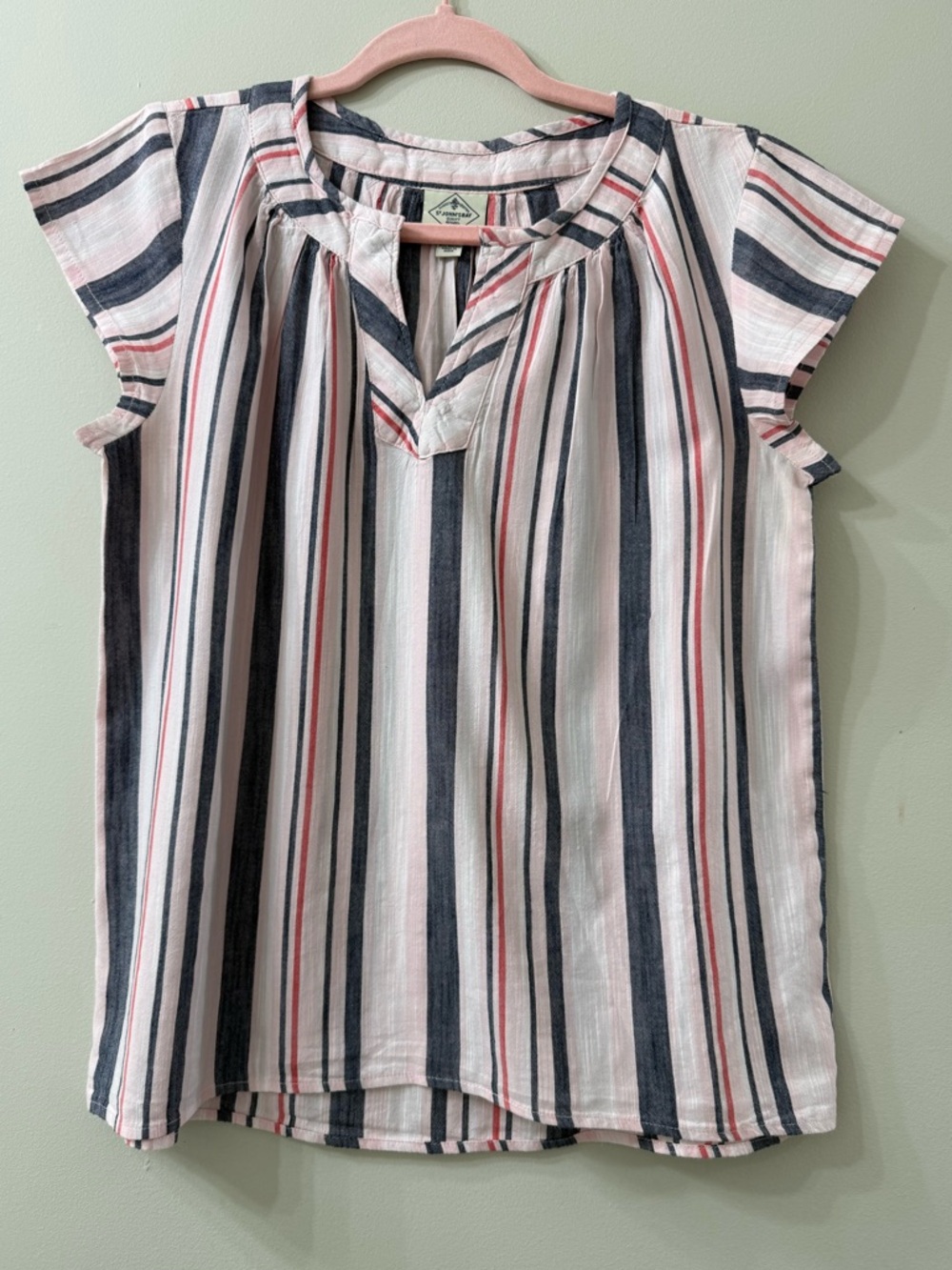 St John’s Bay Petite Small Striped Top Flutter Sleeve Lightweight Blouse